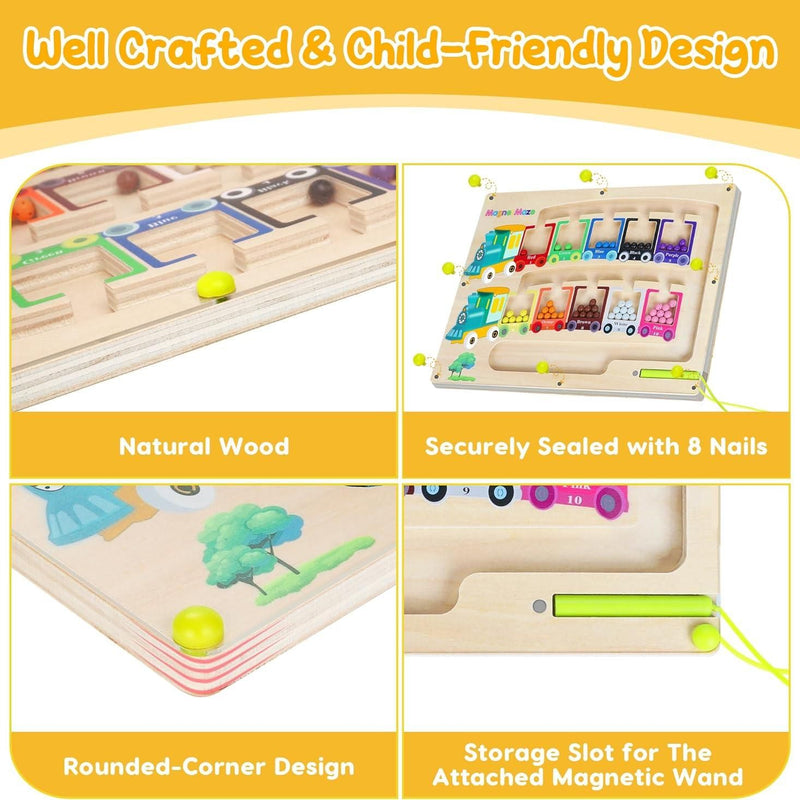 Magnetic Color & Number Maze Montessori Wooden Puzzle Game Board